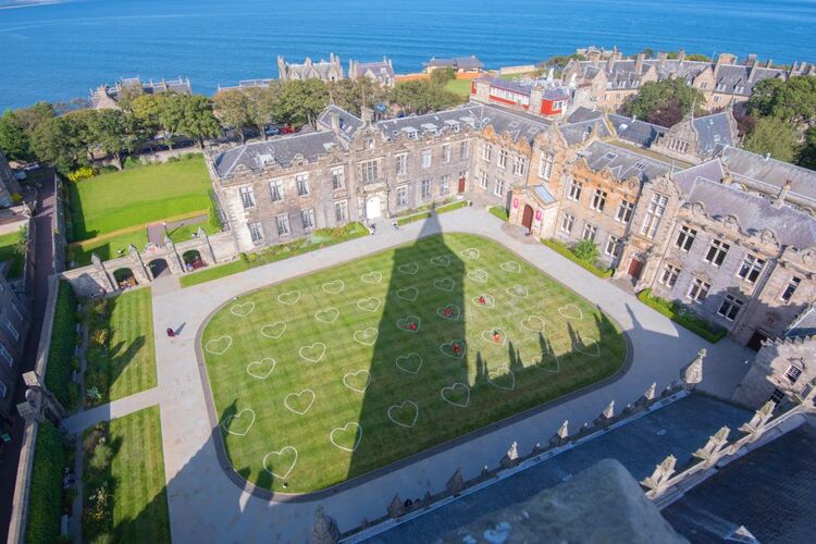 St Andrews students observe social distancing in St Salvator's Quad